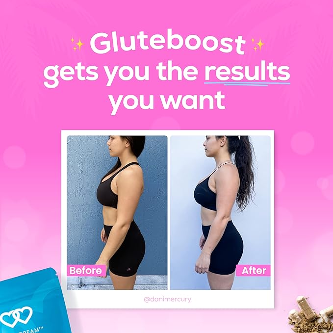 Gluteboost BootyDream Glute Supplement Pills - Women's Nutritional Caplets for Maximum Skin Hydration - Natural Nourishment w/Maca Root, Saw Palmetto, Rose HIPS & Dong Quai - 30 Capsules