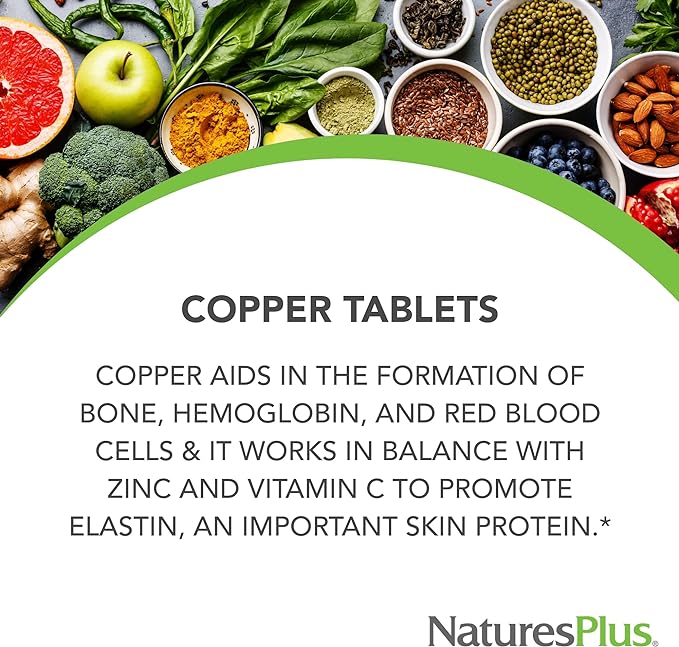 NaturesPlus Copper 3 mg - 90 Tablets - Supports Overall Wellness - Gluten Free - 90 Servings