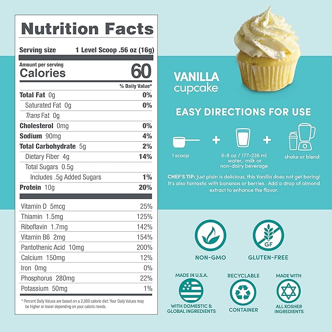 Designer Wellness, Designer Lite, Low Calorie Natural Protein, Prebiotic Fiber, Key Vitamins & Minerals, Vanilla Cupcake, 25.6 Ounces