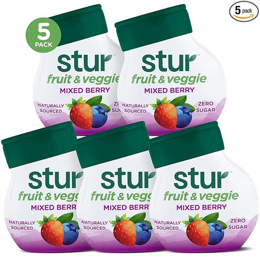 Stur Liquid Water Enhancer | Mixed Berry + Fruit & Veggie | Naturally Sweetened | High in Vitamin C & Antioxidants | Sugar Free | Zero Calories | Keto | Vegan | 5 Bottles, Makes 120 Drinks