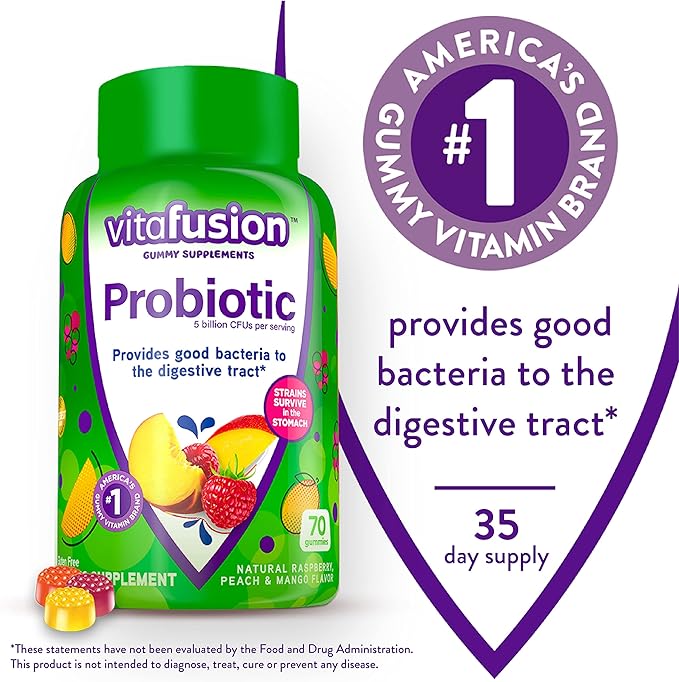 Vitafusion Probiotic Gummy Supplements, Raspberry, Peach and Mango Flavors & Vitamin D3 Gummy Vitamins for Bone and Immune System Support