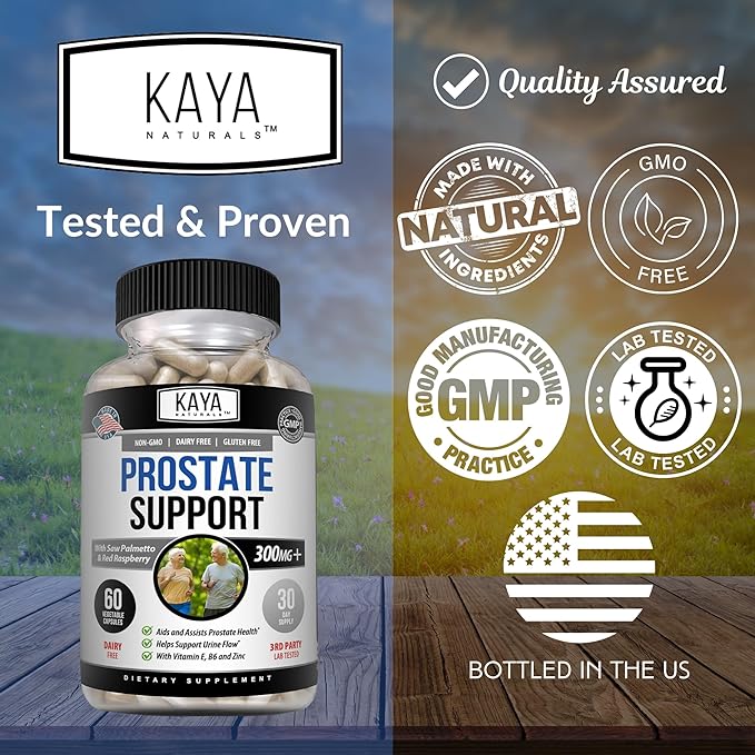 Kaya Naturals Prostate Support | Potent DHT Blocker for Hair Growth, Promote Sleep, Beta Blocker to Reduce Frequent Urination, Support Bladder Emptying & Stamina Supplement (180 Capsules)