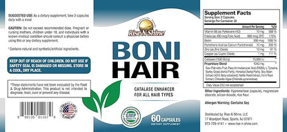 BoniHair Catalase Supplement for Vibrant, Youthful Hair Support - 10,000 IU Catalase with Saw Palmetto, Biotin, Fo-Ti, PABA - 60 Capsules