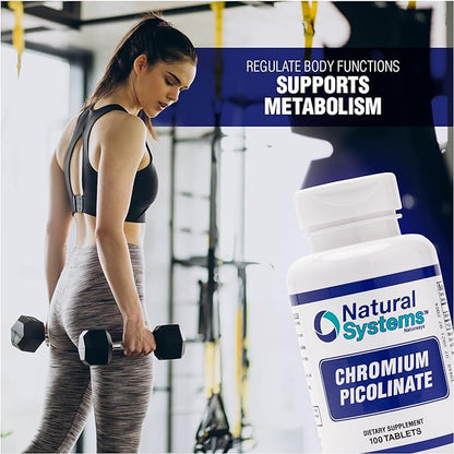 Chromium Picolinate 200 Mcg 100 Tablets by Natural Systems - Chromium Supplements for Active Lifestyle - Excellent Absorption Chromium Supplement - Non Sugar Chromium Capsules