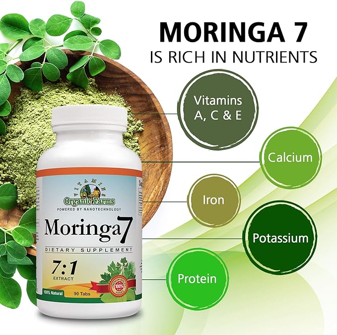 Moringa 7 Super Grass, 100% Natural Dietary Supplement, Rich in Natural nutrients, Highly Concentrated Pure Organic Moringa Oleifera Extract - 1875mg