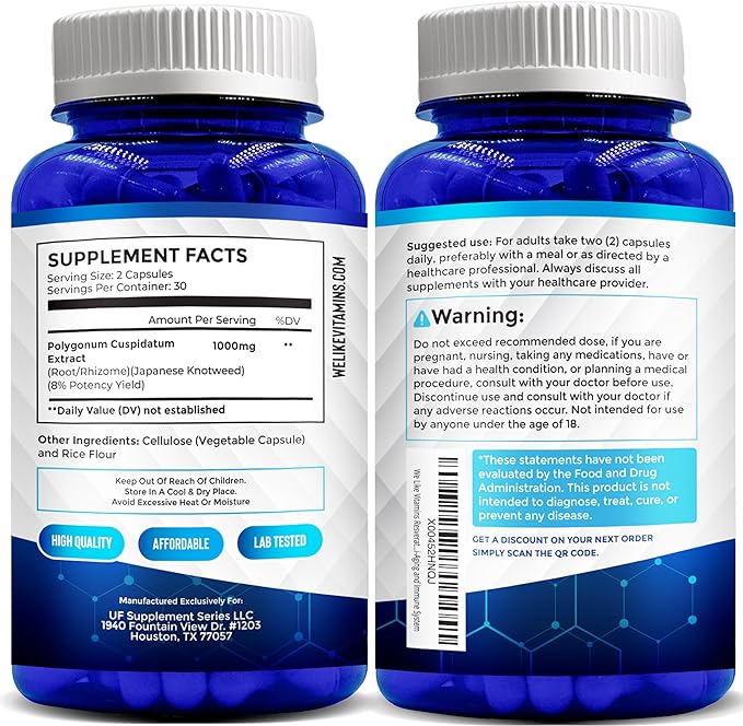 We Like Vitamins Resveratrol 1000mg per Serving - 60 Easy to Swallow Veggie Capsules - Natural Resveratrol Supplement 1000mg - Antioxidant Supplement Helps Support Anti-Aging and Immune System