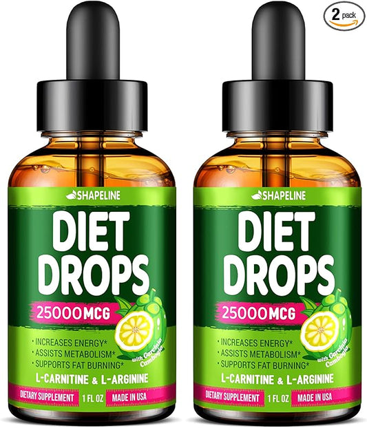 (Pack of 2) Diet Drops - Made in USA - Appetite Suppressant for Women & Men - Natural Metabolism Booster - Diet Drops with Garcinia Cambogia, L-Arginine & L-Glutamine 1 Fl Oz