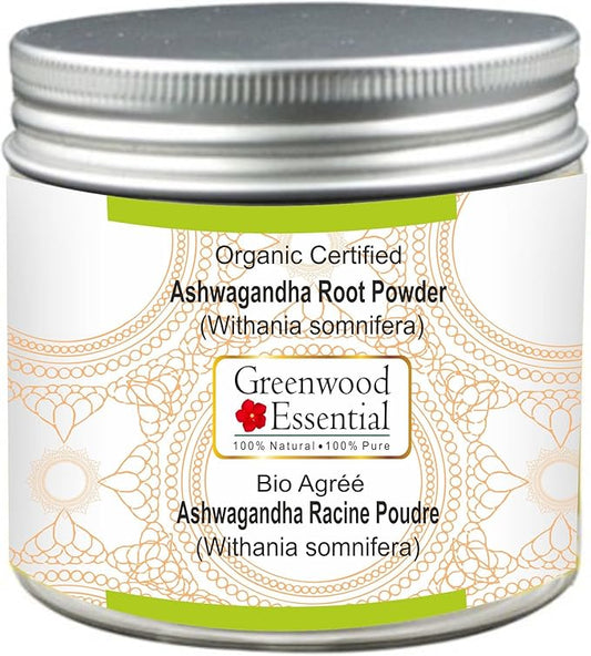 Pure Ashwgandha Powder (Withania somnifera) Organic Certified 100% Natural Therapeutic Grade 100gm (3.5 oz)