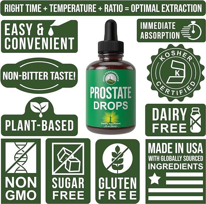 Prostate Support Supplement for Men’s Health. Vegan Kosher Prostate Health Liquid Drops with Organic Saw Palmetto, Organic Nettle, Organic Turmeric, Organic Peppermint, Wild Sarsaparilla + Red Root