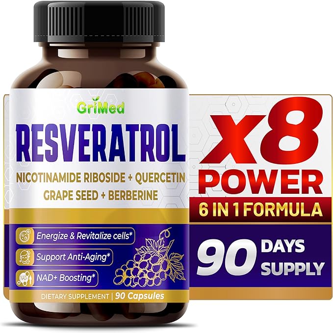 Resveratrol 8,900mg with Nicotinamide Riboside, Quercetin, Grape Seed, Berberine- NAD+ Boosting Supplement for Cells Energizing, Support Anti-Aging - Made in The USA