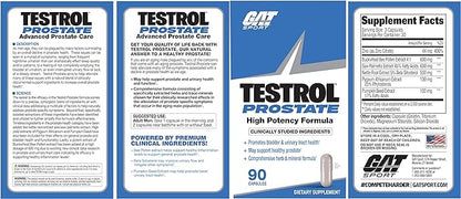 GAT SPORT Testrol Prostate, Supports Normal Bladder, Urinary Tract Function, Zinc, Buckwheat Bee Bollen, Nettle, Saw Palmetto, 90 Capsules