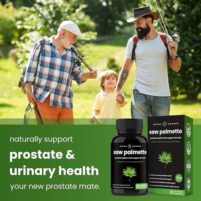 Saw Palmetto Supplement for Prostate Health [Extra Strength] 600mg Complex with Extract, Berry Powder & Herbs - Supports Healthy Urination Frequency, DHT Blocker & Hair Loss Prevention - 120 Capsules