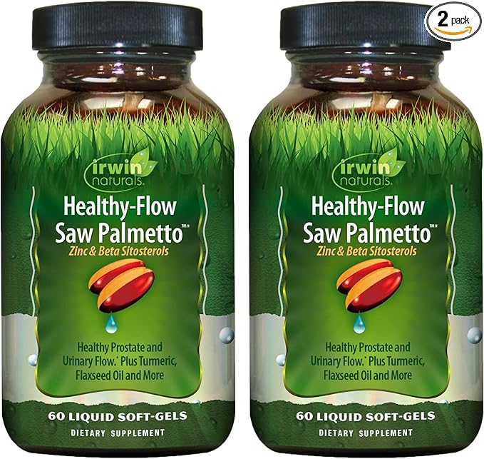 Irwin Naturals Healthy-Flow Saw Palmetto - 60 Liquid Soft-Gels, Pack of 2 - Healthy Prostate & Urinary Flow - with Turmeric & Flaxseed Oil - 30 Total Servings