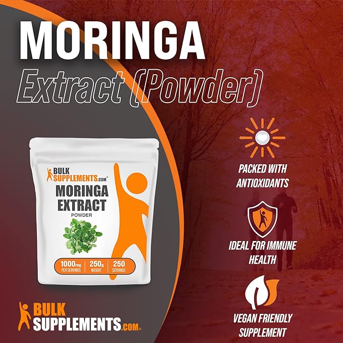 BulkSupplements.com Moringa Extract Powder - Superfood Supplement, from Moringa Oleifera, Moringa Powder - Vegan & Gluten Free, 1000mg per Serving, 250g (8.8 oz) (Pack of 1)