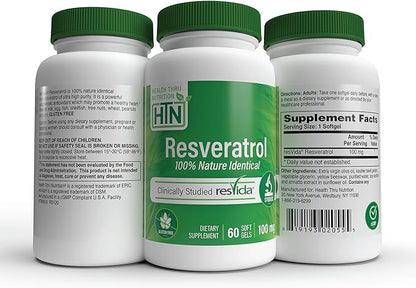 Resveratrol as ResVida 100mg Trans-Resveratrol | Supports Healthy Aging, Cellular Energy Production and Metabolism | Clinically Studied and Gluten Free (Pack of 60)