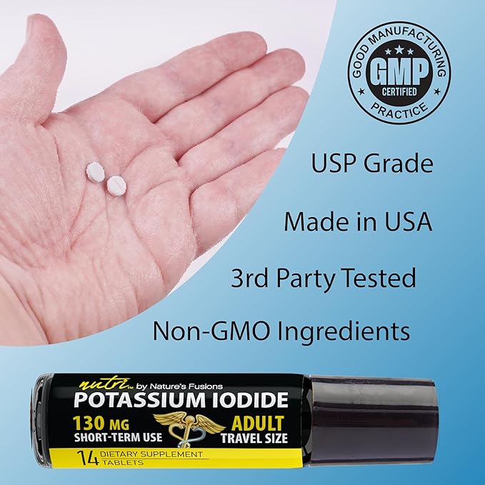 (Family Pack) Nutri Potassium Iodide Tablets 130 mg - Travel Size 14 Tablets Potassium Iodide Pills - Potassium Iodine Tablets 130 mg Ki Pills (2 of 130mg, 2 of 65mg)