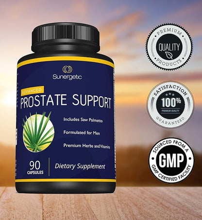 Sunergetic Premium Prostate Supplement – Powerful Prostate Support Capsules – Includes Saw Palmetto Extract & 30 Herbs for Prostate Health Support – 90 Capsules