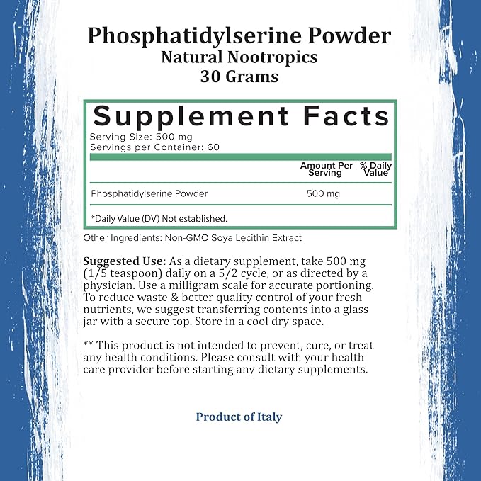 Phosphatidylserine Powder | Phosphatidylserine Supplement Powder Extracted from Non GMO Soy Lecithin | Nootropics Brain Support Supplement for Memory & Focus