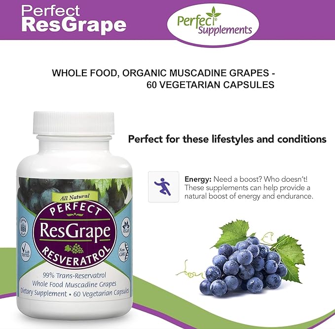 Perfect Supplements – Perfect ResGrape Resveratrol – 60 Veggie Capsules – Trans-Resveratrol & Organic Muscadine Grape