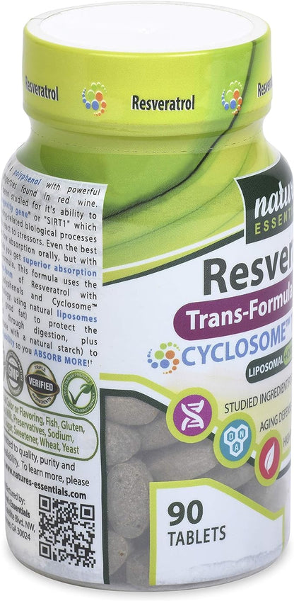 Nature's Essentials Resveratrol 500mg | Full Spectrum Trans-Resveratrol | Advanced Cyclosome Liposomal Delivery | Non-GMO, Gluten Free, Vegetarian | 90 Tablets