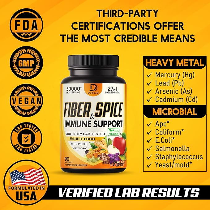 27in1 Fiber and Spice Supplement 30000Mg - Combined with Organic Psyllium, Whole Apple, Elderberry & more - Support Mood, Body & Immunity - 90 Capsules for 1 Month