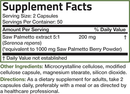 Bronson Saw Palmetto 1000 MG per Serving Extra Strength Supports Healthy Prostate Function & Urinary Health Support - Non GMO, 100 Vegetarian Capsules