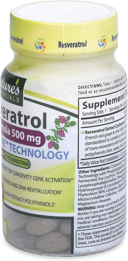 Nature's Essentials Resveratrol 500mg | Full Spectrum Trans-Resveratrol | Advanced Cyclosome Liposomal Delivery | Non-GMO, Gluten Free, Vegetarian | 90 Tablets