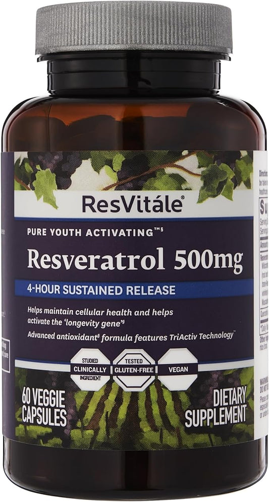 ResVitále Resveratrol 500 mg - Resveratrol Supplement for Men and Women - 60 Veggie Capsules