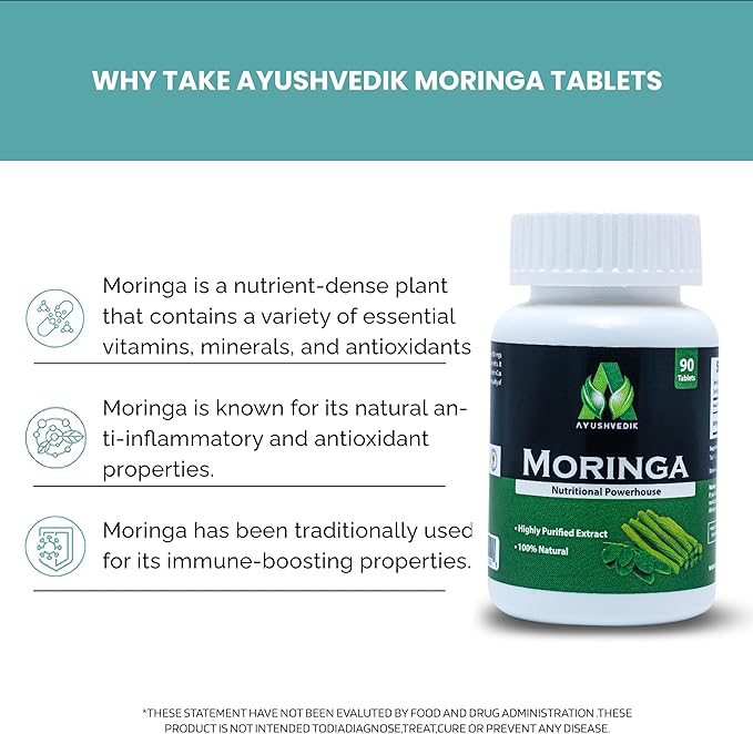 Moringa Tablets - 90 Count, Extracted from Moringa Plant, Supports Antioxidant Health and Overall Well-Being - 500mg, Vegan, Gluten-Free Supplement, Free from Additives