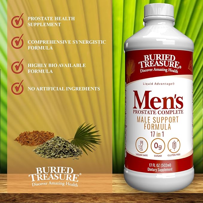 Buried Treasure: Men's Prostate Complete - Natural Herbal Formula Supplement w/ Saw Palmetto, Pygeum Bark, & Stine Nettles to Support Healthy Urinary & Prostate Function - 16 oz