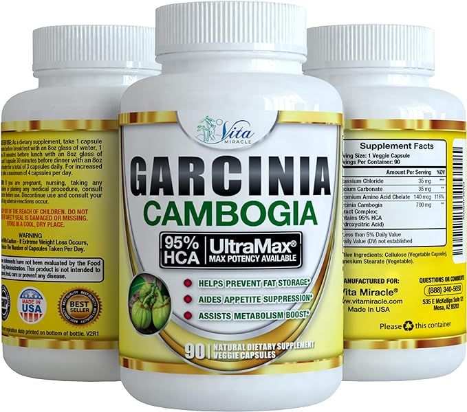 Pure Garcinia Cambogia 95% HCA - Extract Slim Maximum Strength Formula to Reduce Appetite & Lose Weight Faster Than Ever Plus Garcinia Cambogia Weight Loss E-Book (90 Count)