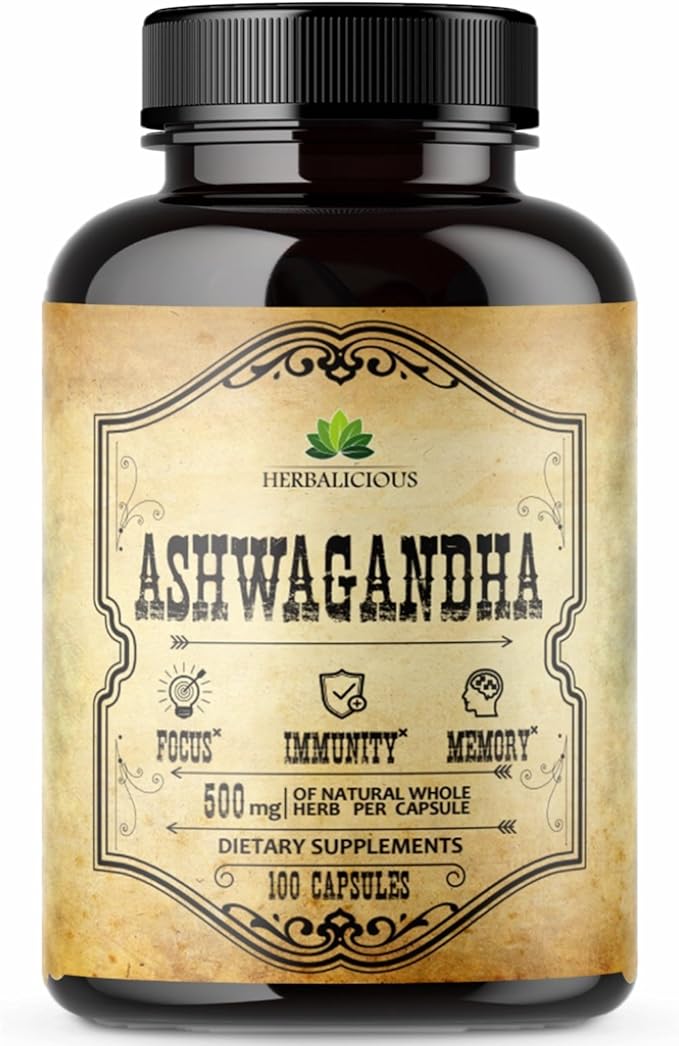 Ashwagandha Supplement - Organic Withania Somnifera Root Extract Liquid Drops - Natural Stress Relief, Mood Booster, Sleep Aid & Calming Support - Non-GMO Vegetarian Formula (100 Capsules)