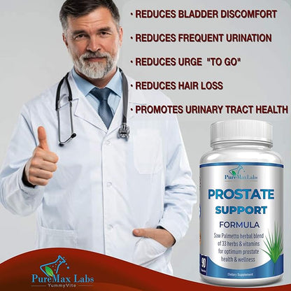 Prostate Support Formula for Men - Saw Palmetto, Plant Sterol, 33 Herbs, Bladder Control Pills to Reduce Frequent Urination & DHT Blocker to Prevent Hair Loss | Prostate Supplement | 90 Capsules