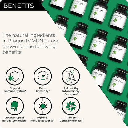 Blisque – Natural Immune Support Supplement for Immune Defense, Boost, and Aid | Doctor-Approved | with Astragalus, Echinacea, and Garlic | 90 Capsules | Vegan and Non-GMO