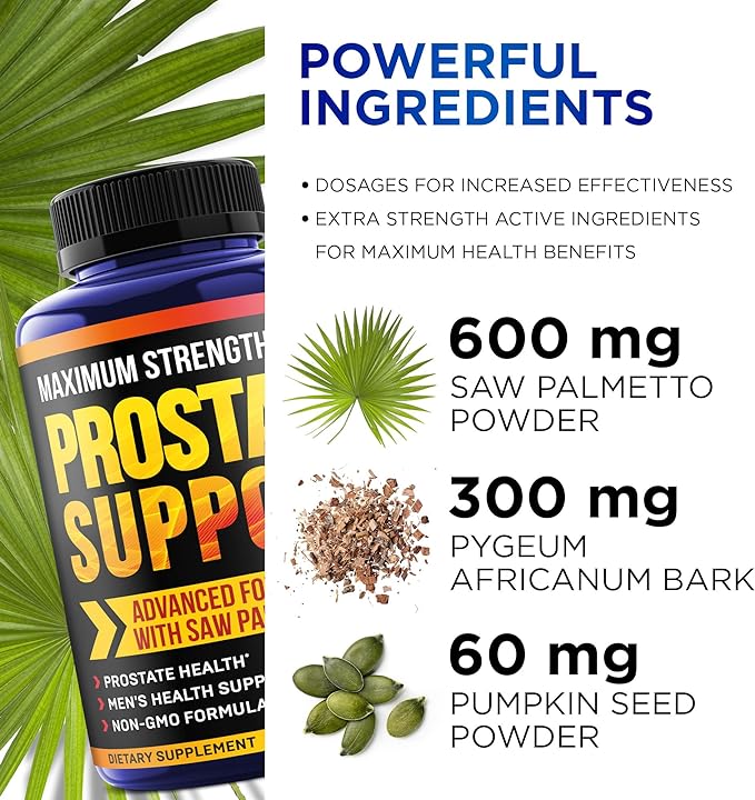 Prostate Supplements for Men - 90 Natural Prostate Health Capsules - Pumpkin Seeds, Pygeum and Saw Palmetto for Men Bladder Control and Healthy Urinary Tract Support- Made in USA