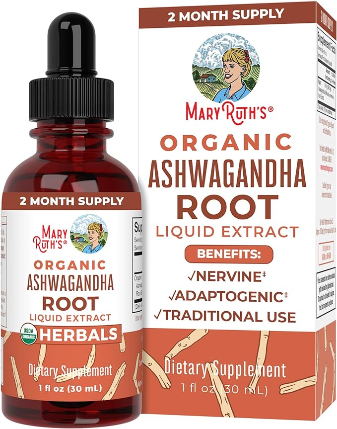 Ashwagandha Root | USDA Organic Ashwagandha Liquid Drops | Natural Calm | Relaxation | Stress and Mood Support Supplement | Adaptogenic | Nervine | Supports Cognitive Health | Vegan | 60 Servings