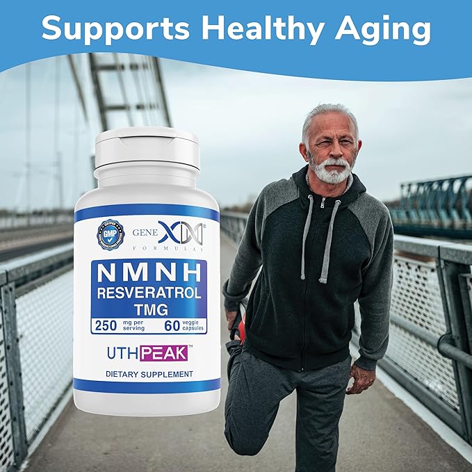 GENEX 250mg NMNH + Resveratrol + TMG (60 Capsules - 30 Servings) | NMNH (Dihydronicotinamide Mononucleotide) + 98% Resveratrol + TMG for Healthy Aging - Non-GMO, Gluten-Free, Vegetarian