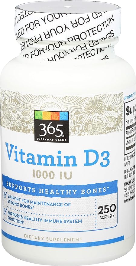 365 Everyday Value, Vitamin D3 1000 IU, Capsule, 250 ct