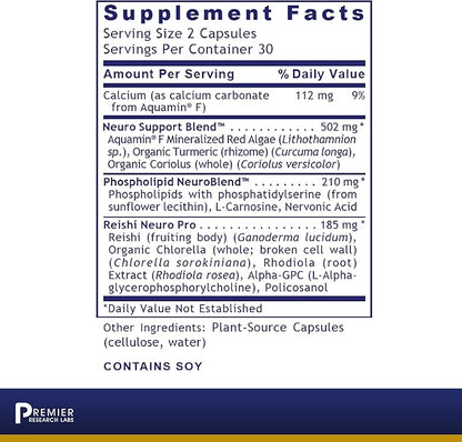 Premier Research Labs NeuroVen - Neuro Health Capsules - Nerve Support Supplements - with Turmeric Curcurmin, Phosphatidylserine & Policosanol - Vegan & Vegetarian - 60 Plant-Source Capsules