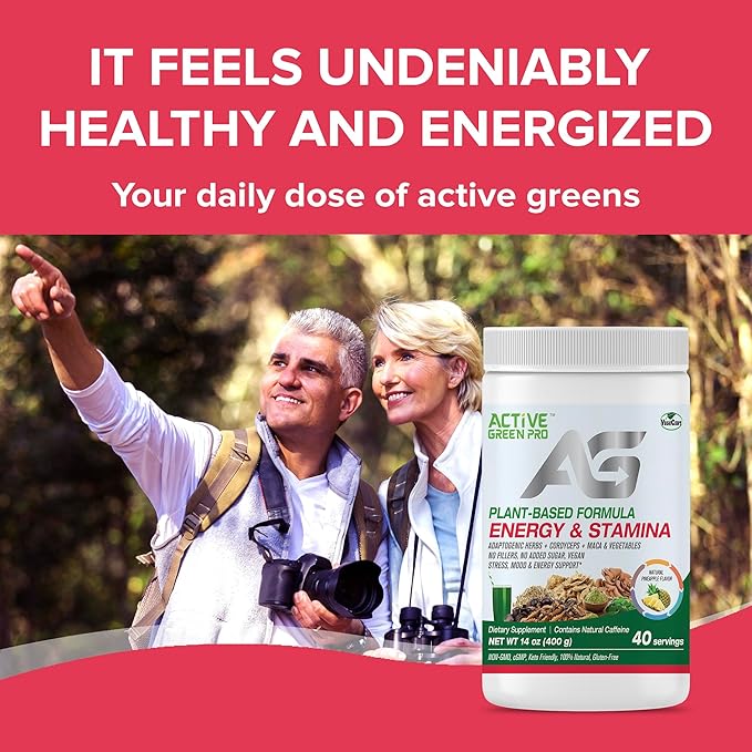 Energy & Stamina Powder, Blend of Adaptogenic Herbs, Cordyceps, Maca & Vegetables, Plant-Based Formula, No Fillers, No Sugar Added - 40 Servings