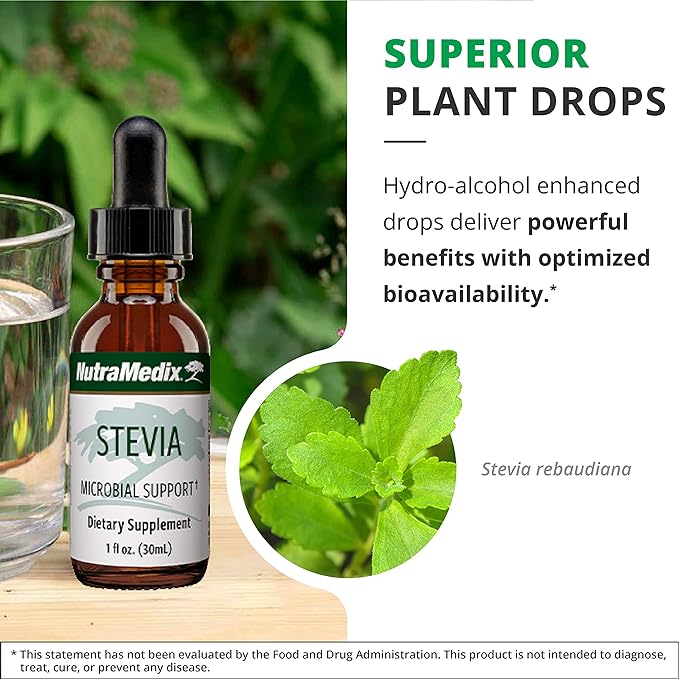 NutraMedix Stevia - Bioavailable Liquid Stevia Leaf Extract Drops for Microbial Support - Sugar Alternative with Microbial Support Properties - Low-Carb, No Added Sugar (1 oz / 30 ml)