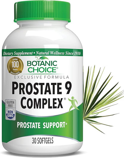 Botanic Choice Prostate 9 Complex - Prostate Supplements for Men with Saw Palmetto, Pygeum, & Lycopene - Advanced Prostate Health Supplement for Urinary Flow & Cellular Health - 30 Softgels