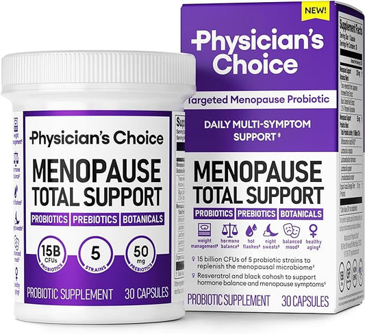 Physician's CHOICE Menopause Probiotic Supplement for Women - Supports Hormone Balance, Hot Flashes, Night Sweats, Weight Management, Bloating & Gut Health - with Black Cohosh, Resveratrol+ - 30ct