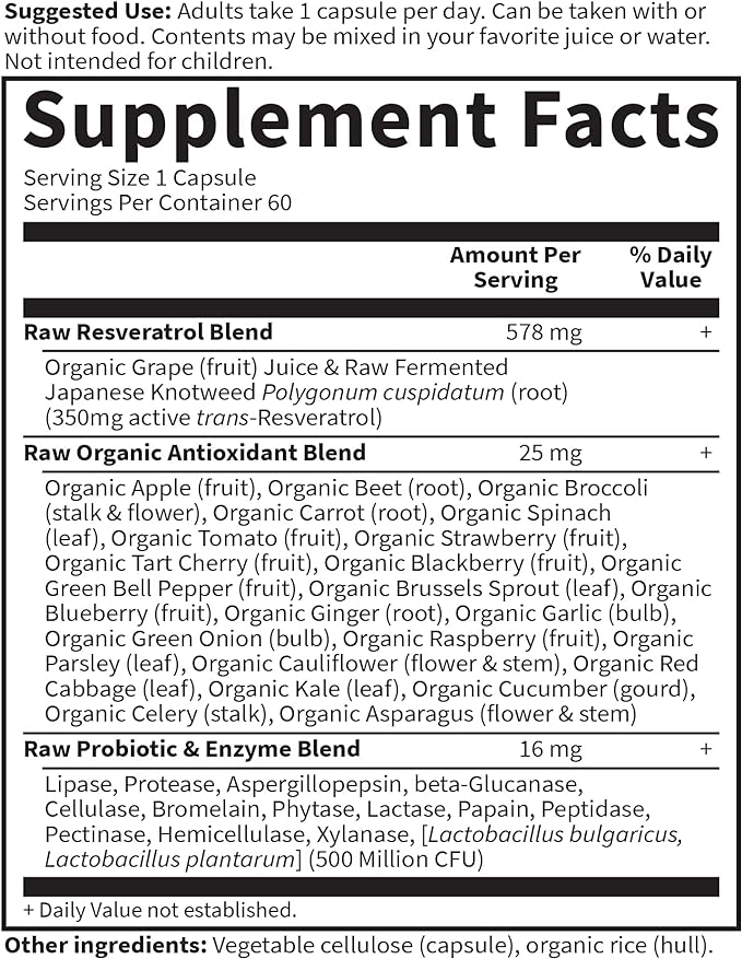 Garden Of Life Heart Resveratrol Supplement - Raw Whole Food Antioxidant Formula for Heart Health, 60 Capsules