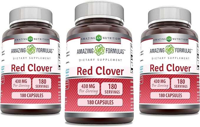 Amazing Formulas Red Clover 430 mg Capsules Supplement | Red Clover Blossoms Herb Extract | Non-GMO | Gluten Free | Made in USA (180 | 3 Pack)