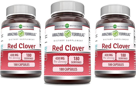 Amazing Formulas Red Clover 430 mg Capsules Supplement | Red Clover Blossoms Herb Extract | Non-GMO | Gluten Free | Made in USA (180 | 3 Pack)