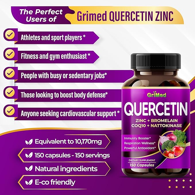 Quercetin 19,800mg - X15 Power with Zinc, Bromelain, CoQ10 + Nattokinase -Immunity Booster, Powerful Antioxidant - Made in USA (150 Count (Pack of 1))