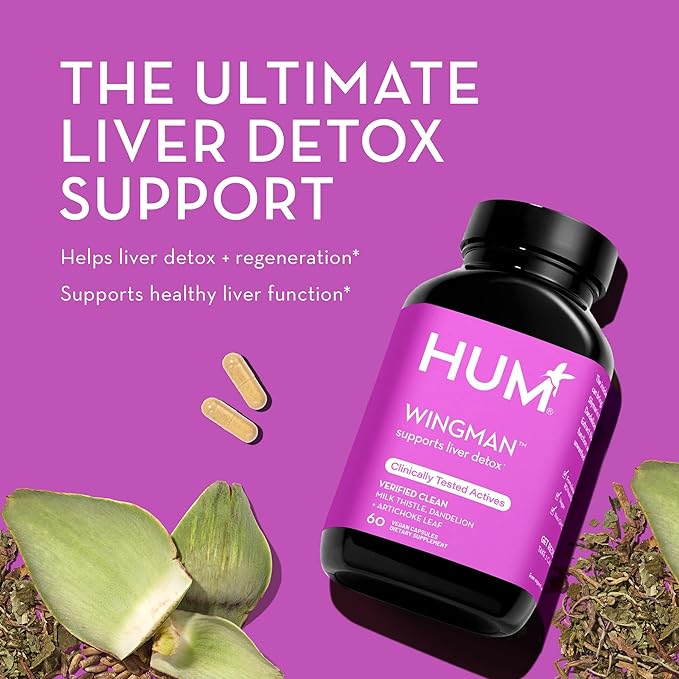 HUM Wing Man - Liver Detox and Liver Support Supplement with Milk Thistle, Dandelion Root Powder & Artichoke Leaf Extract - Helps Flush Liver of Toxins (60 Vegan Capsules)