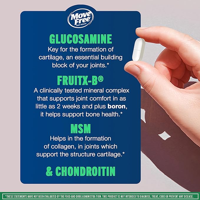 Move Free Advanced Glucosamine Chondroitin MSM Joint Support Supplement, Supports Mobility Comfort Strength Flexibility & Bone - 120 Tablets (40 servings)*