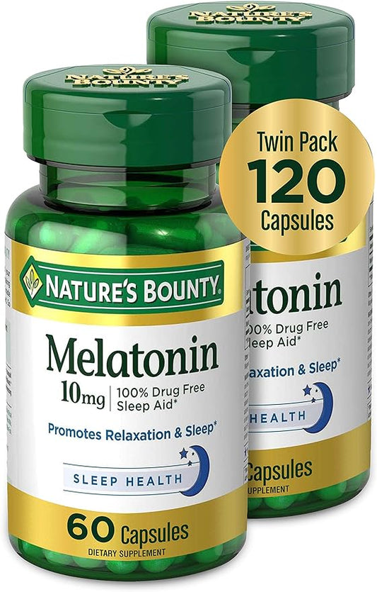 Nature's Bounty Melatonin, Promotes Relaxation and Sleep Health, 10mg, Capsules, 60 Ct (2 Pack)